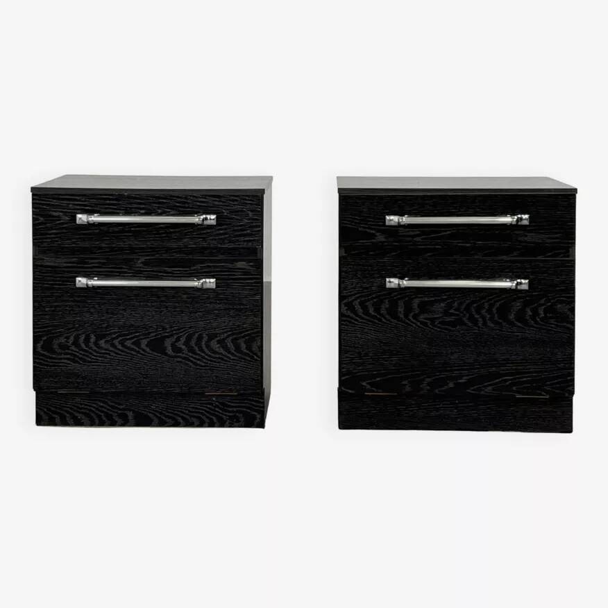 Pair of vintage black and chrome bedside tables