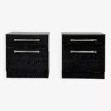 Pair of vintage black and chrome bedside tables