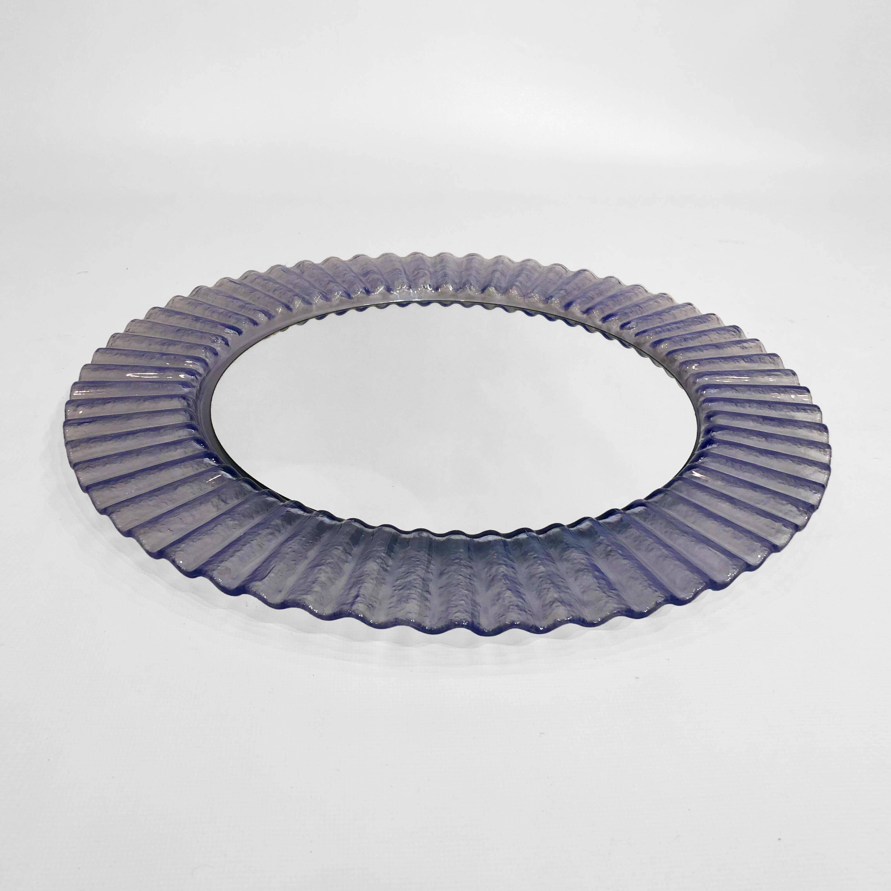 Acrylic Ice Wave Round Wall Mirror Italian 1970s Post-Modern 1980s Bathroom