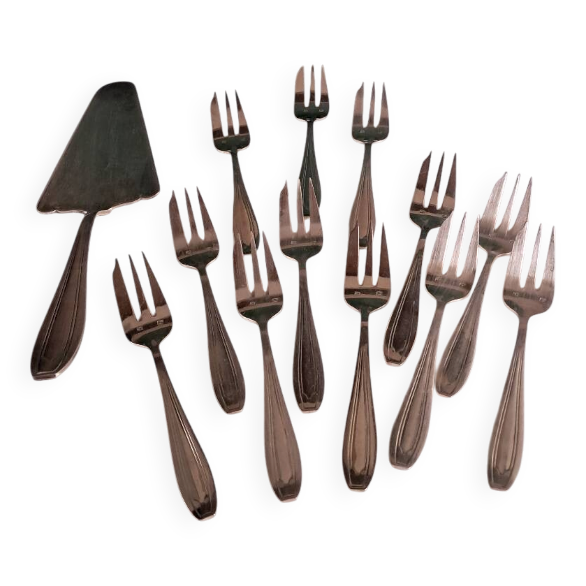 Cutlery set of 12 forks and silver-plated cake server