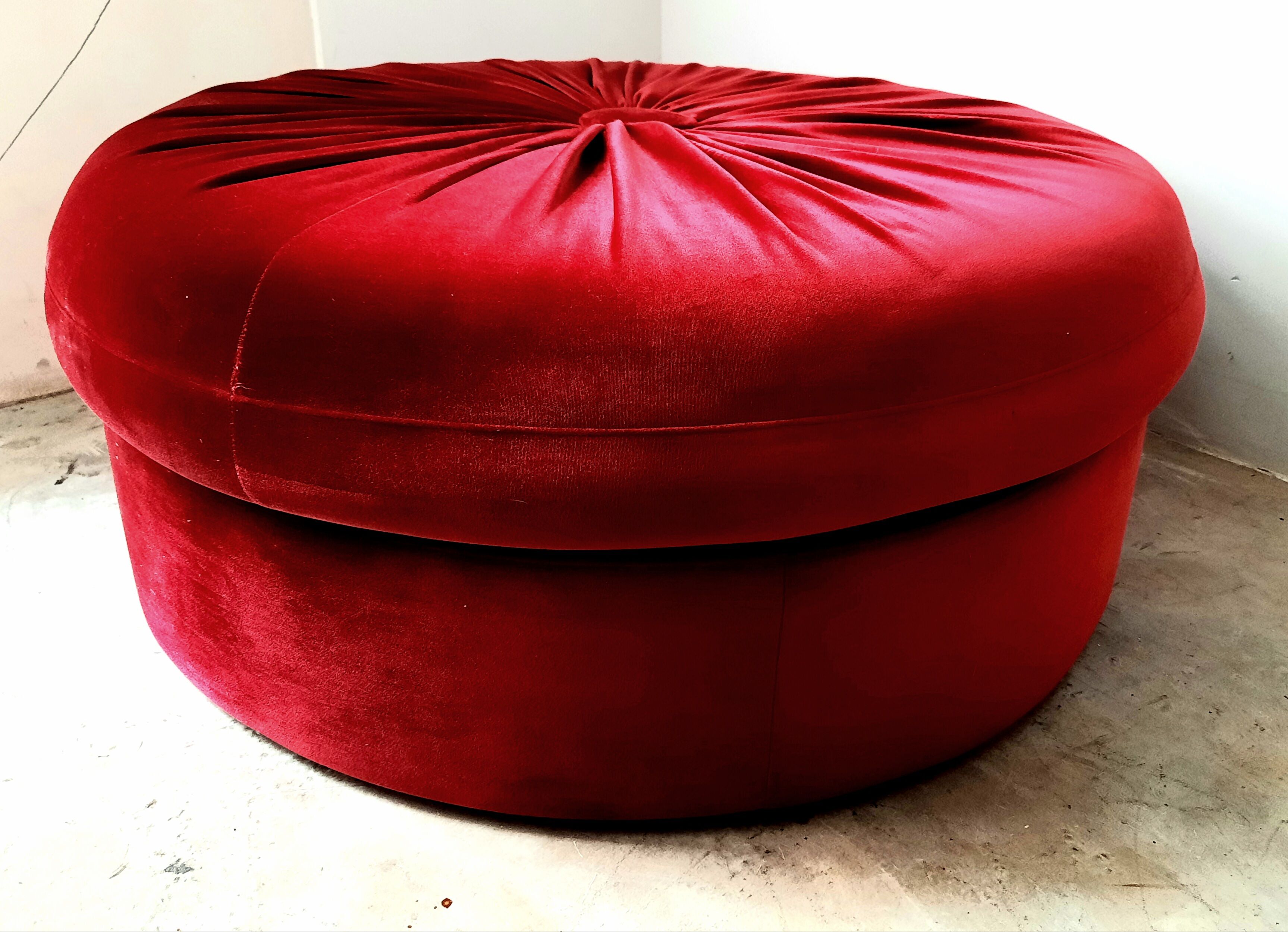 Large Red Velvet Pouf Boudoir / Rococo style