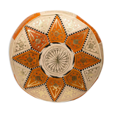 Hand-made orange leather Pouf Fes 40 x 25 cm