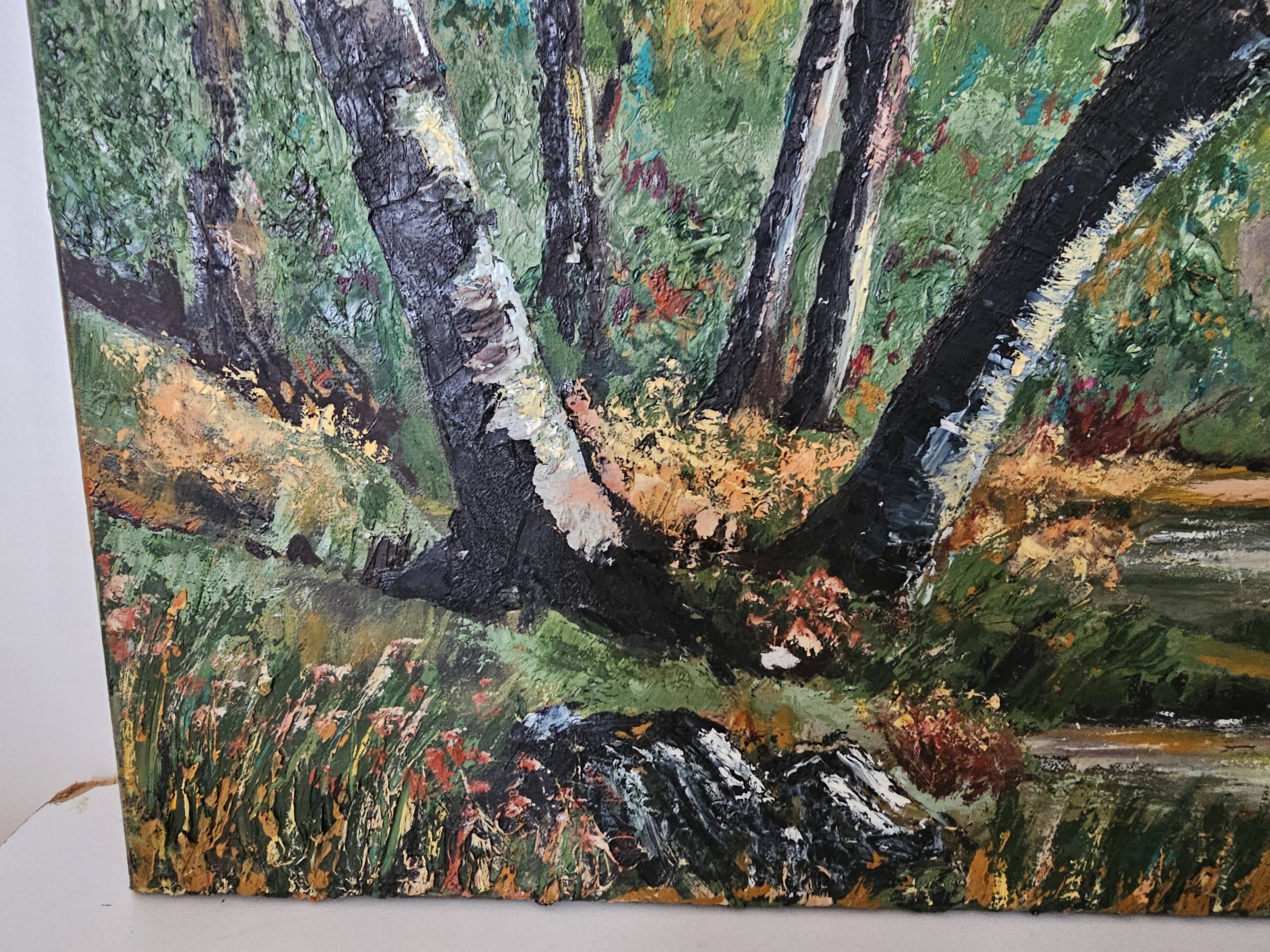 Tableau - Oil on canvas Verdant landscape river Signed M De Livenaye 197