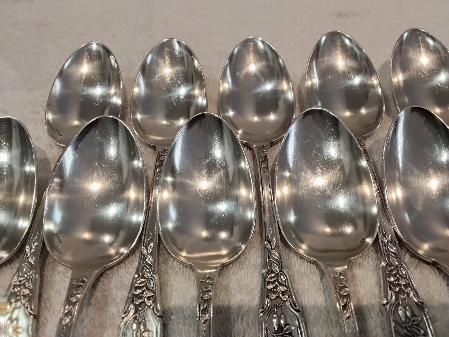 12 silver plated soup spoons by goldsmith Ravinet Denfert art nouveau