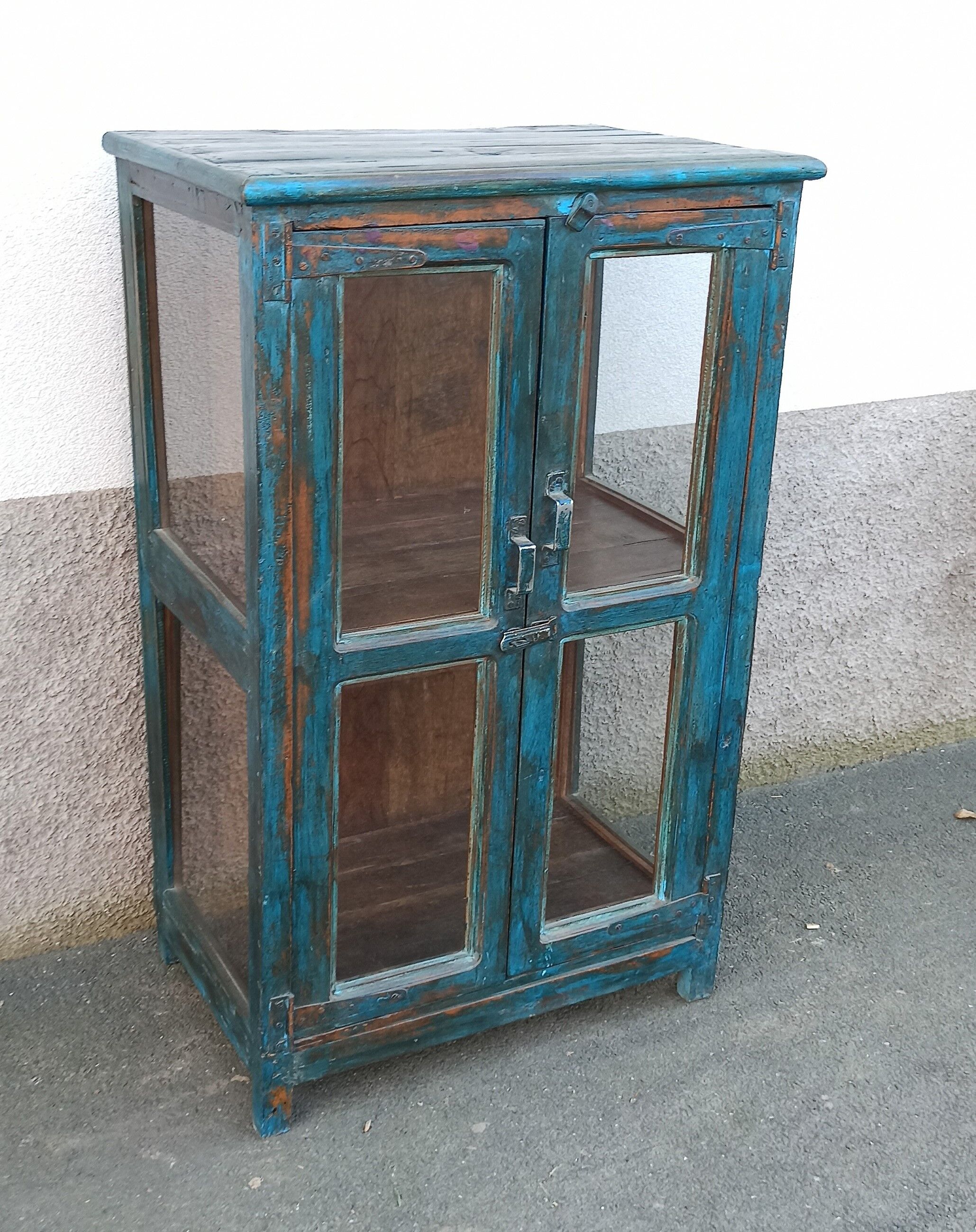 Blue wooden showcase