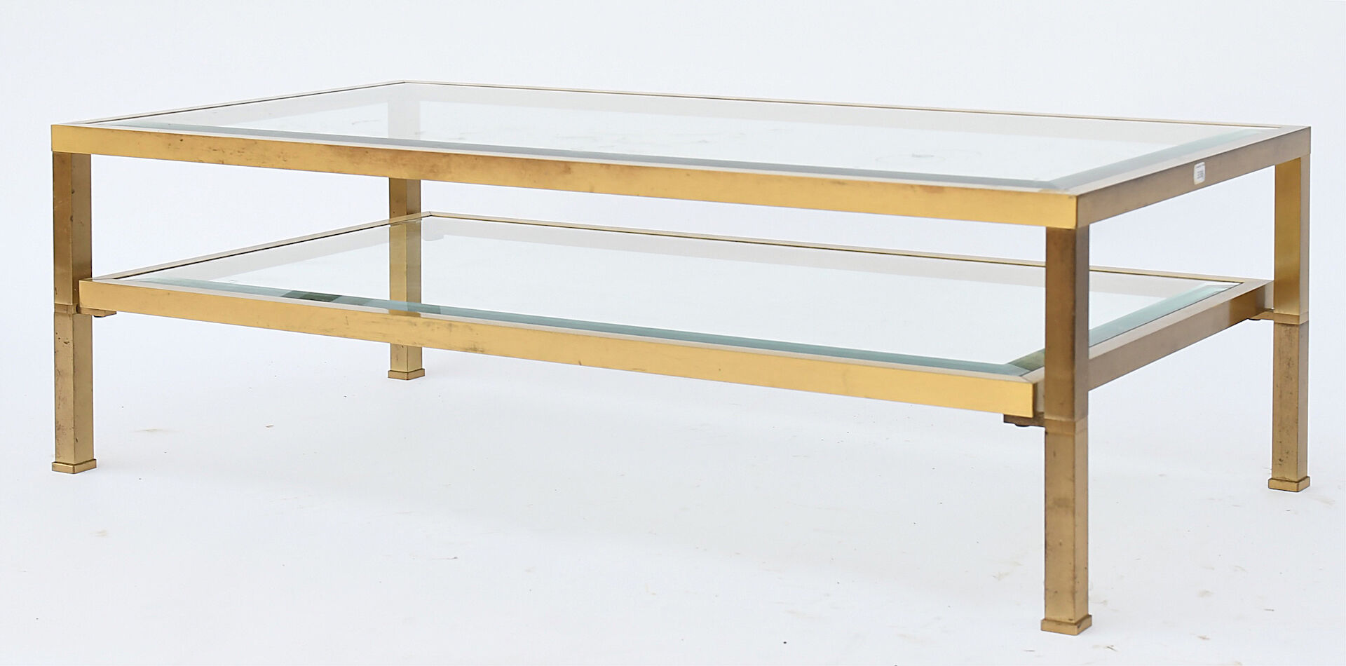 Coffee table in gilded brass and glass