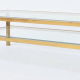 Coffee table in gilded brass and glass