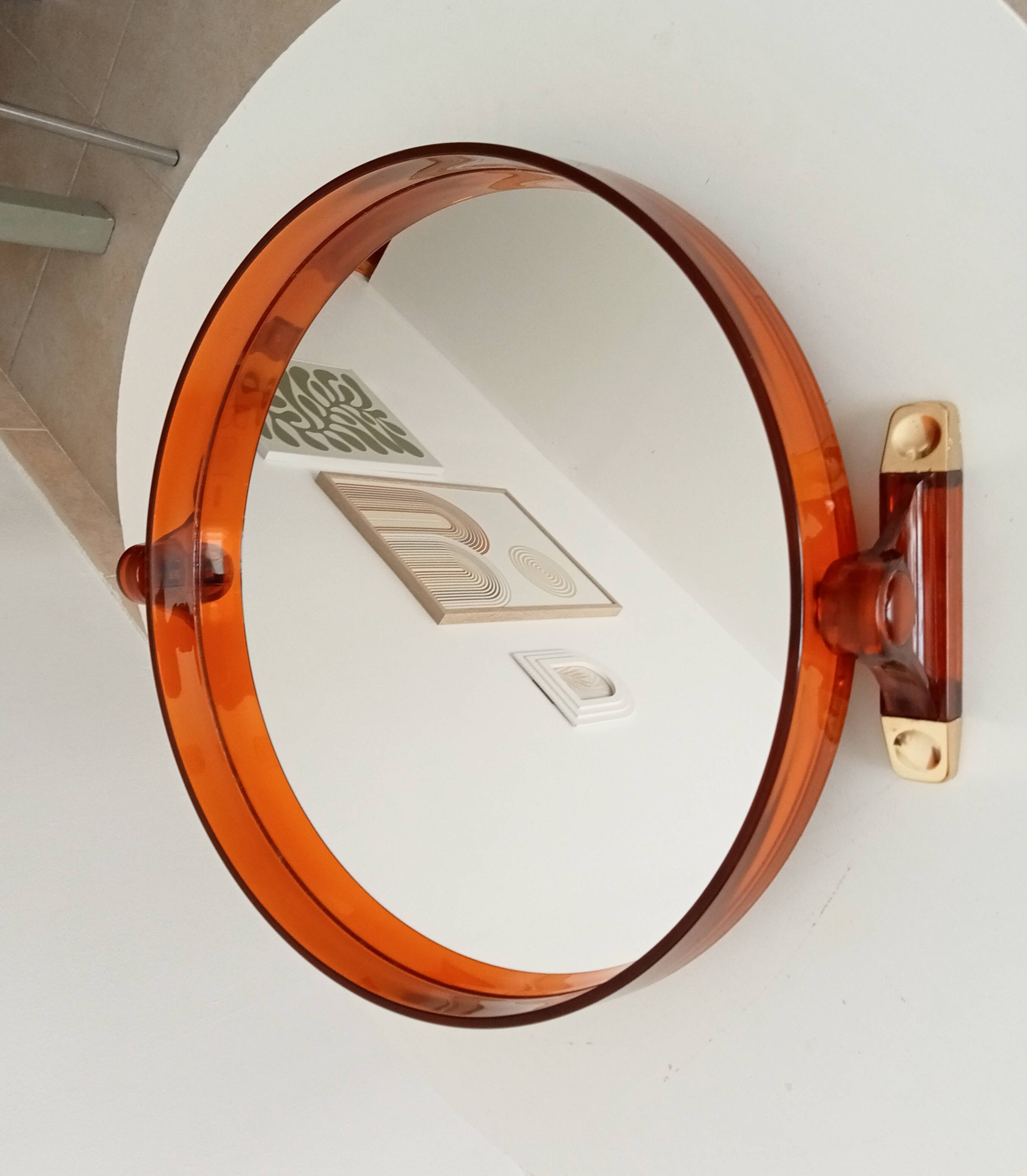 Vintage amber plexiglass mirror from the 70s