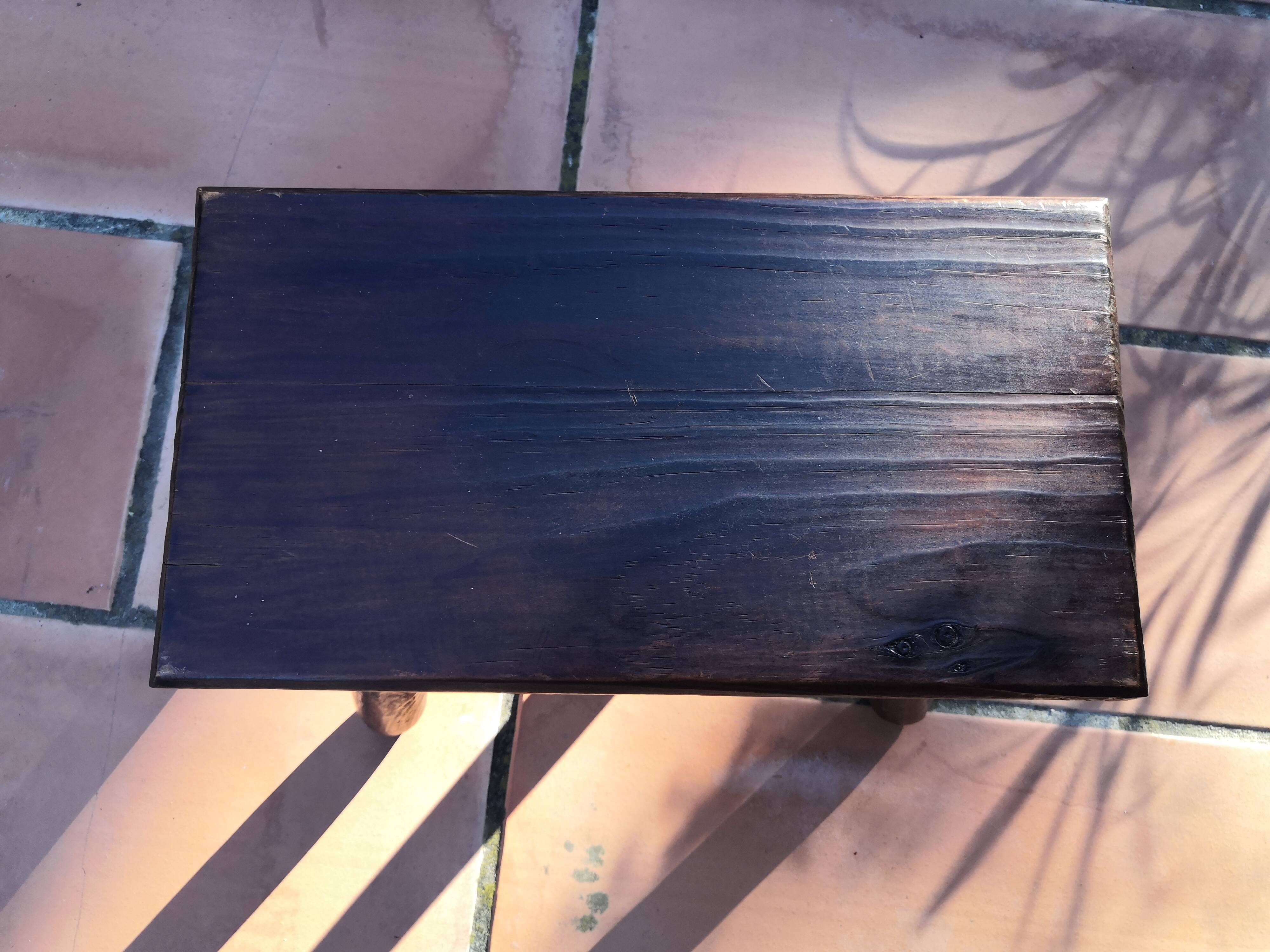 Step footrest solid wood vintage brutalist stool