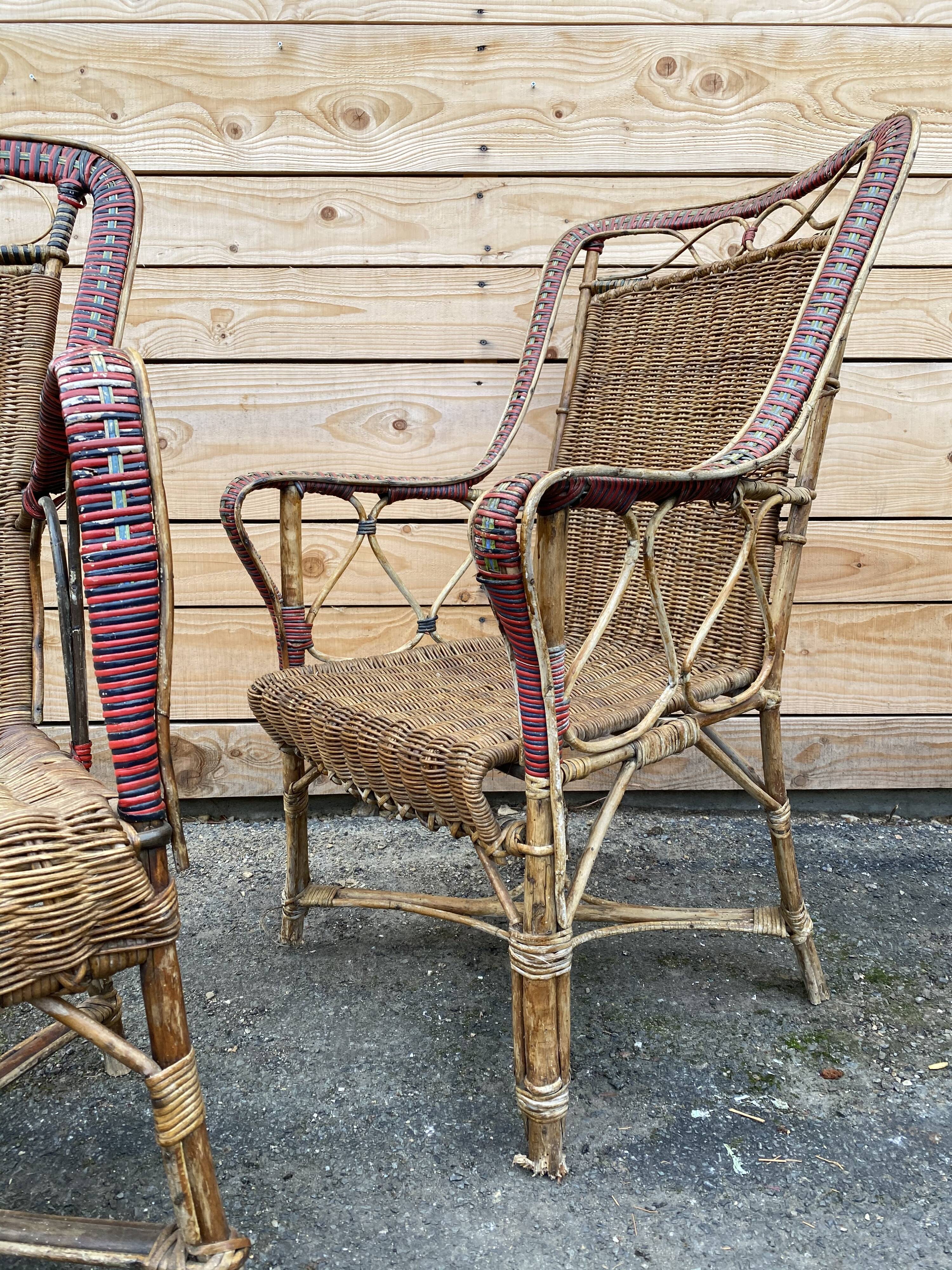 Pair of garden chair in 19th century rattan