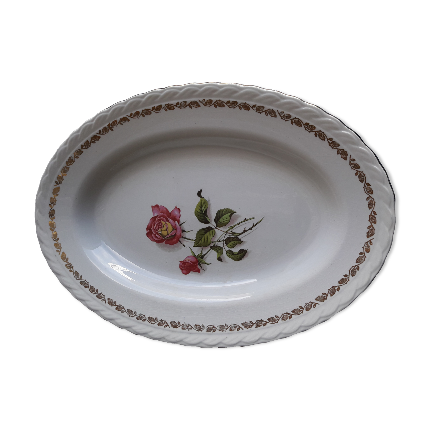 Plat ovale en faïence l'amandinoise 8996 motif roses roses  33 X 23 cm