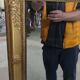 Restoration period gilt mirror in wood and stucco, 119x63 cm