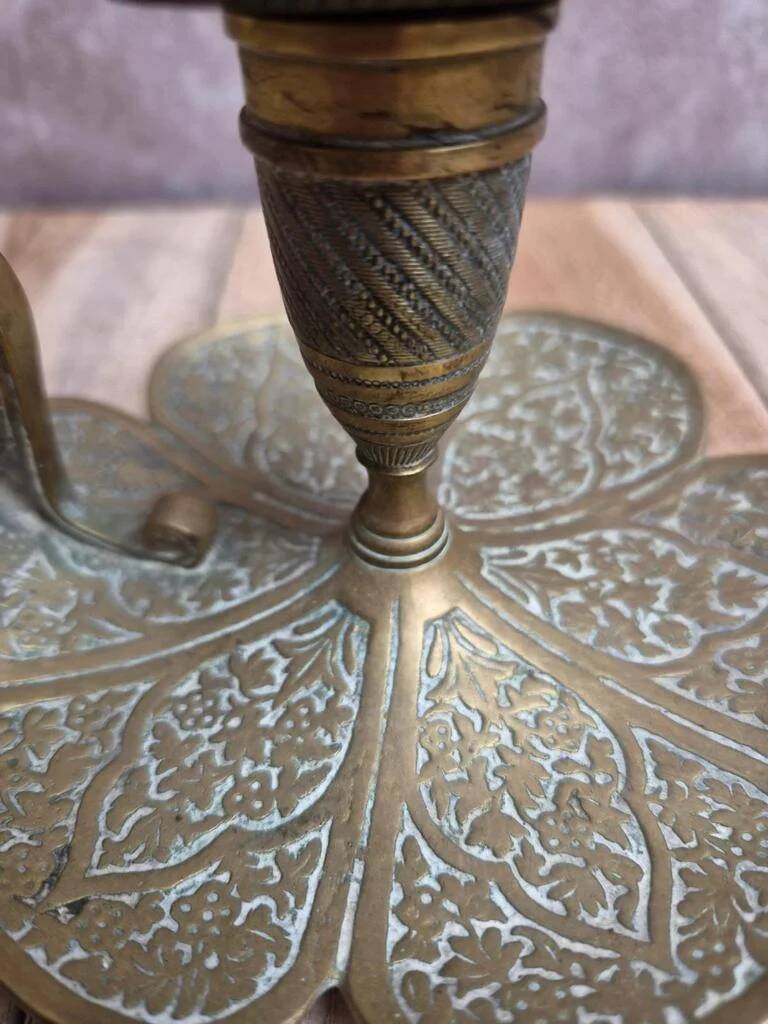 Antique brass candlestick La Ménagère Paris – floral decoration