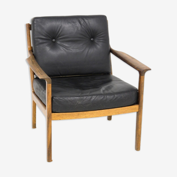 Fauteuil scandinave en cuir, Bröderna Andersson, Suède, 1960.