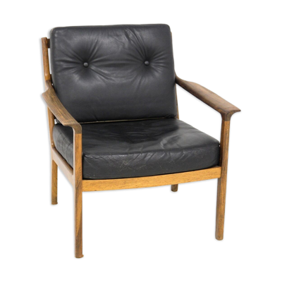 Fauteuil scandinave en cuir, Bröderna Andersson, Suède, 1960.