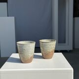 Set of 2 cups in Indonesian ceramic (brown & speckled glazed matte)