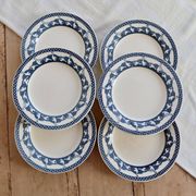 6 assiettes plates vintage motif oies bleu et blanc