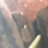 Tableau ancien  huile sur toile paysage nord américain chute d'eau