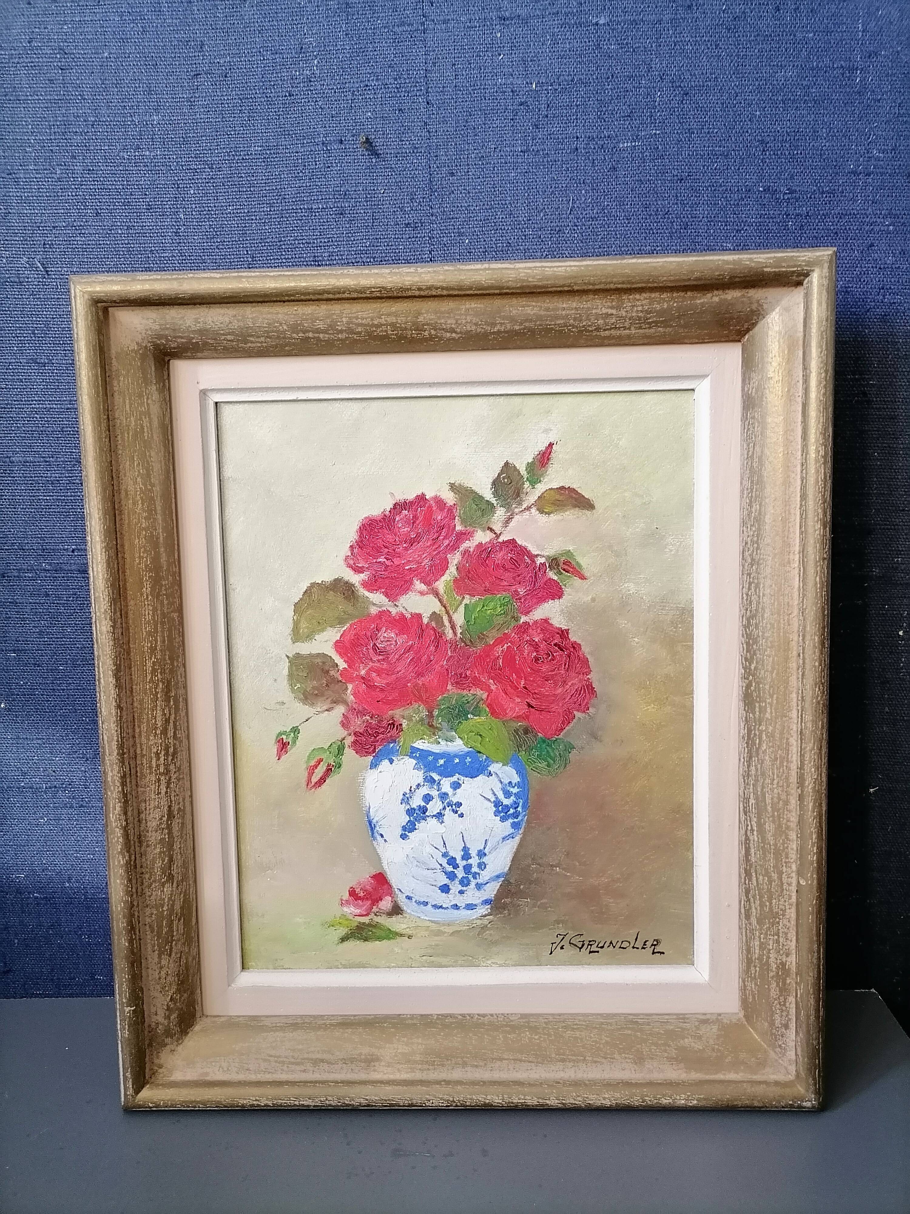 Flower bouquet painting Signed J Grundler