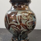 Old Vintage Glossy Varnished Brown & Blue Ceramic Vase
