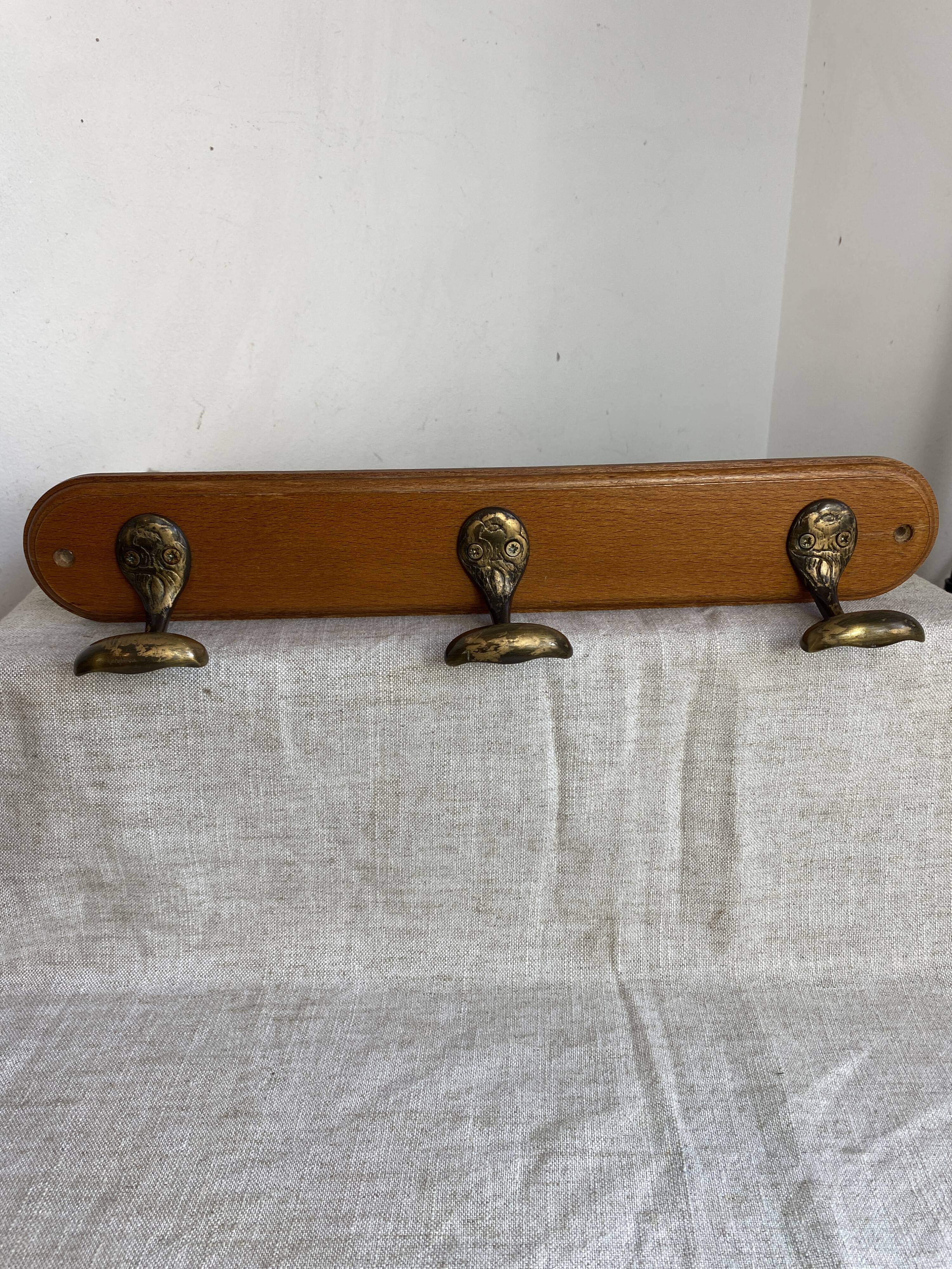 Oak and brass wall hook