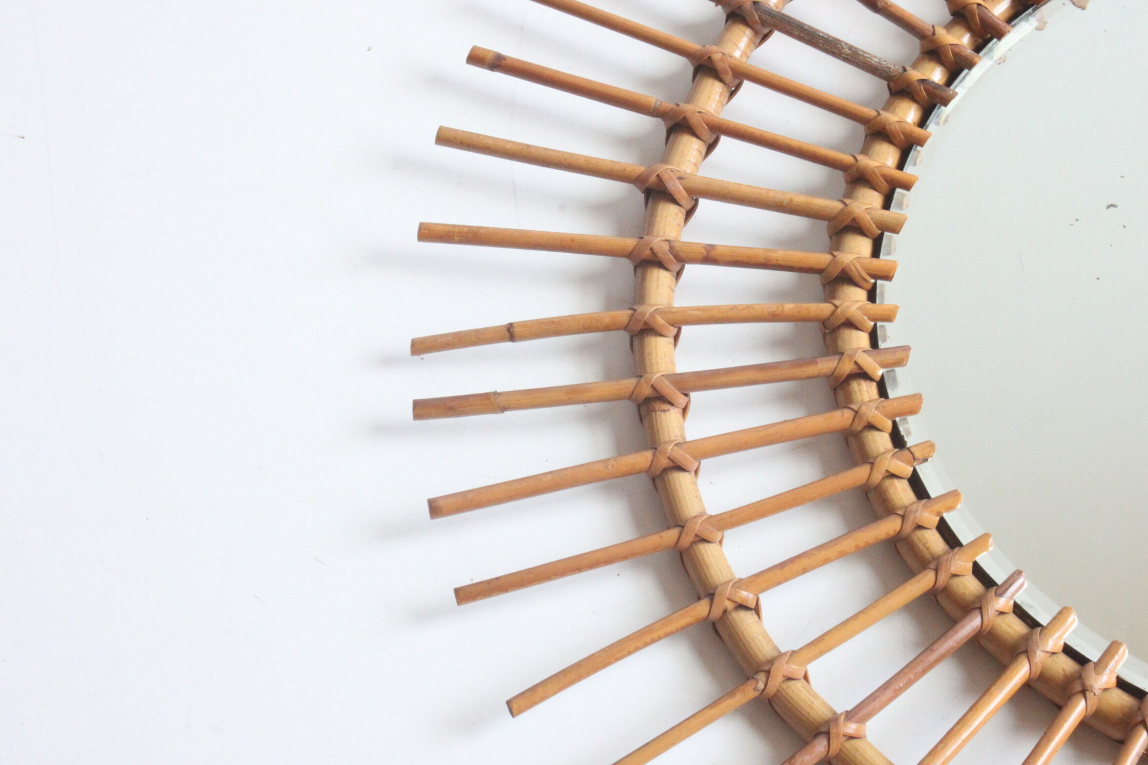 Rattan sunburst mirror 70cm, 1950