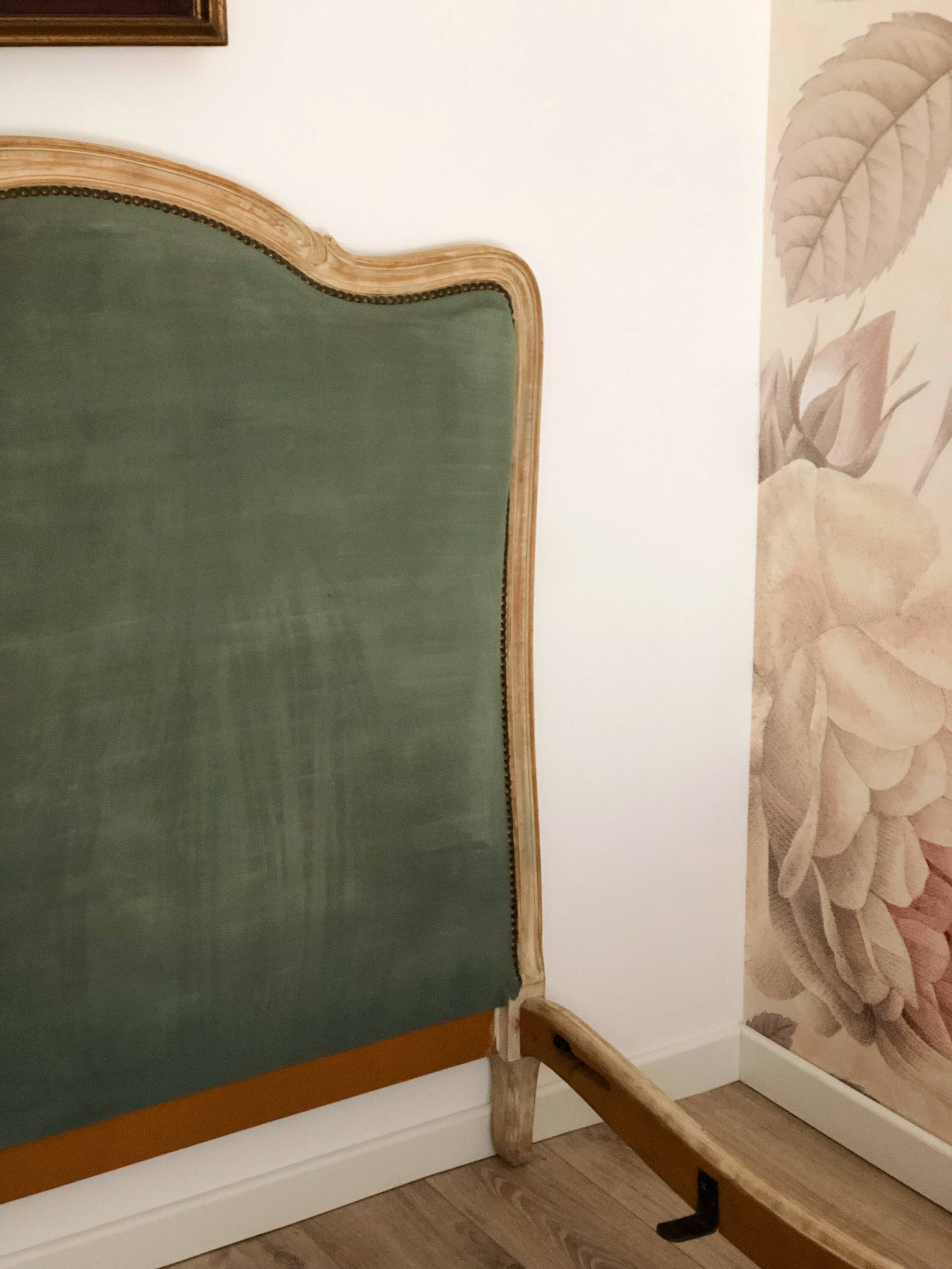 Large headboard, Louis XV style, clay green and wood