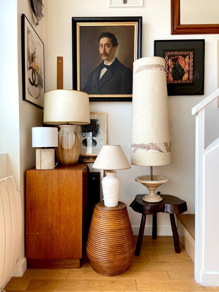 Table lamp in glazed ceramic and beige paper