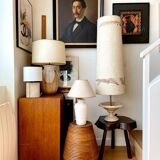 Table lamp in glazed ceramic and beige paper