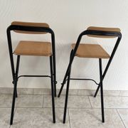 2 tabourets de bar pliable des années 90 bois et métal noir