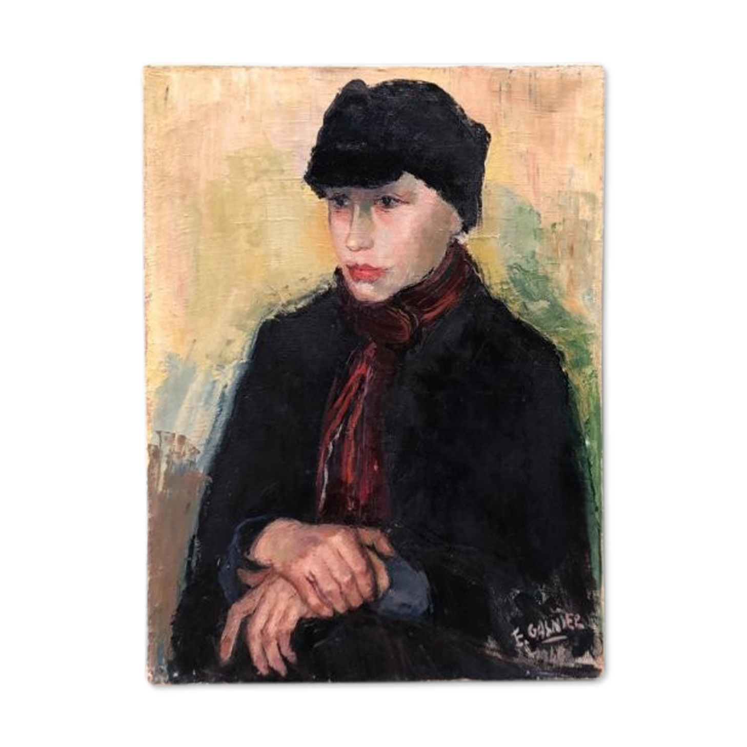 Painting 1920 "Portrait of a young man" signed E.Gasnier