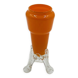 Vintage orange glass soliflore with a sculpted base.