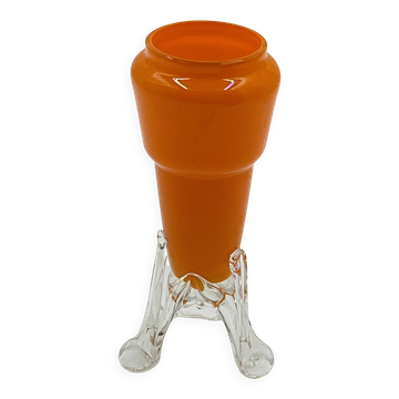 Soliflore vintage verre orange et base sculptée