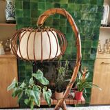 Lampadaire vintage en rotin Louis Sognot