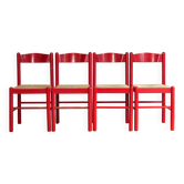 Ensemble de 4 chaises laquées rouges et cordes tressées
