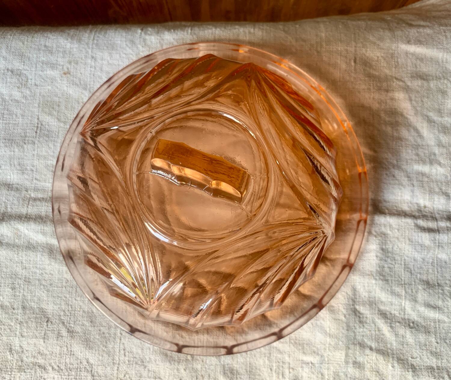 Art Deco pink glass dome cheese plate