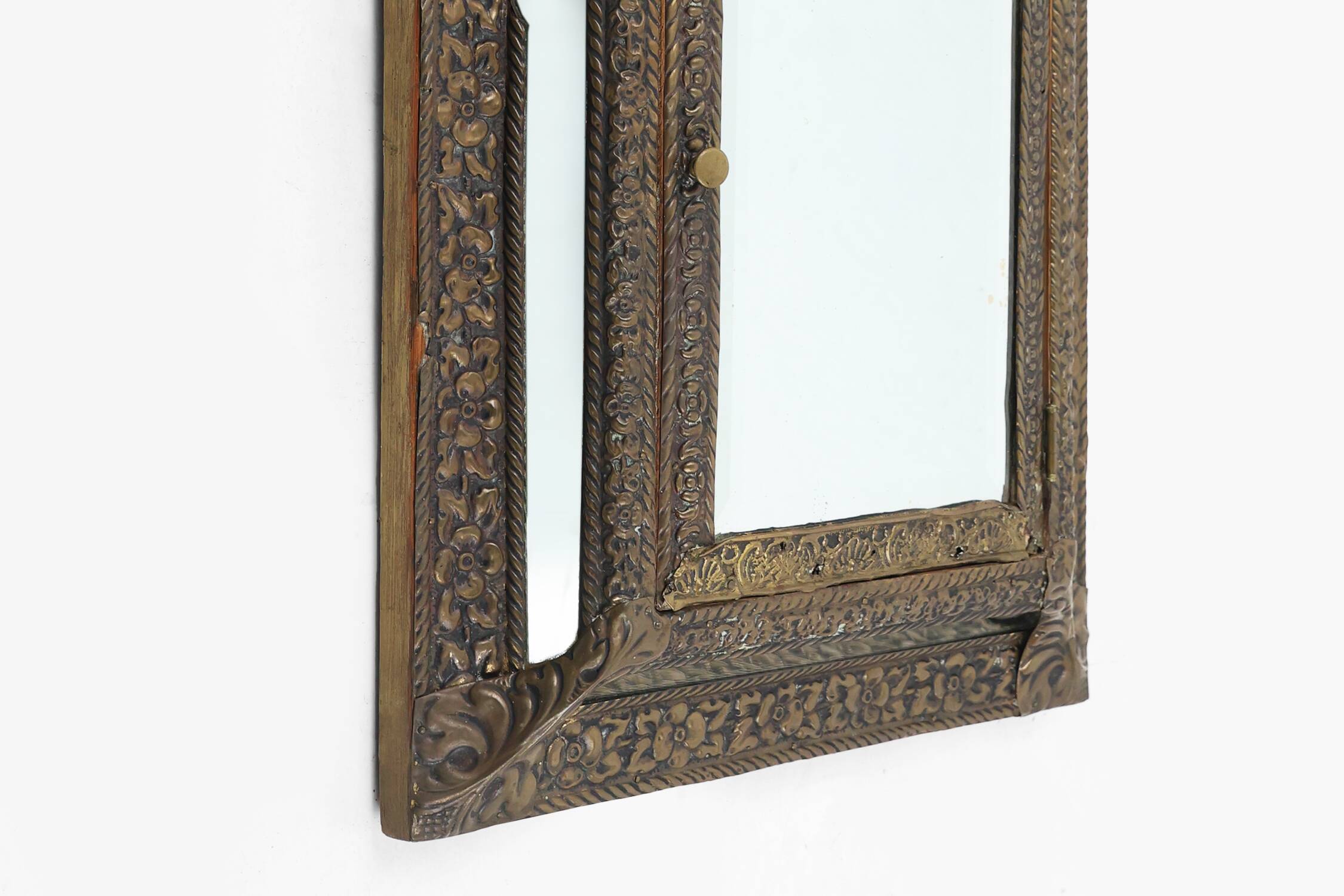 French copper Art Deco wall cabinet with beveled mirror, 1930s