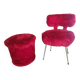 vintage red furry chair and pouf Pelfran 1960/1970