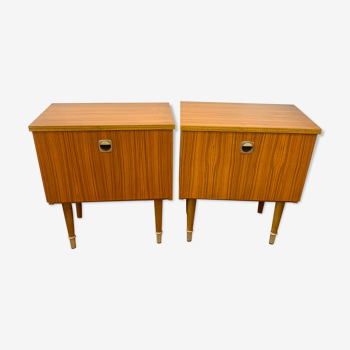 Pair of modernist bedside tables 1960 in teak by MDK Belgium