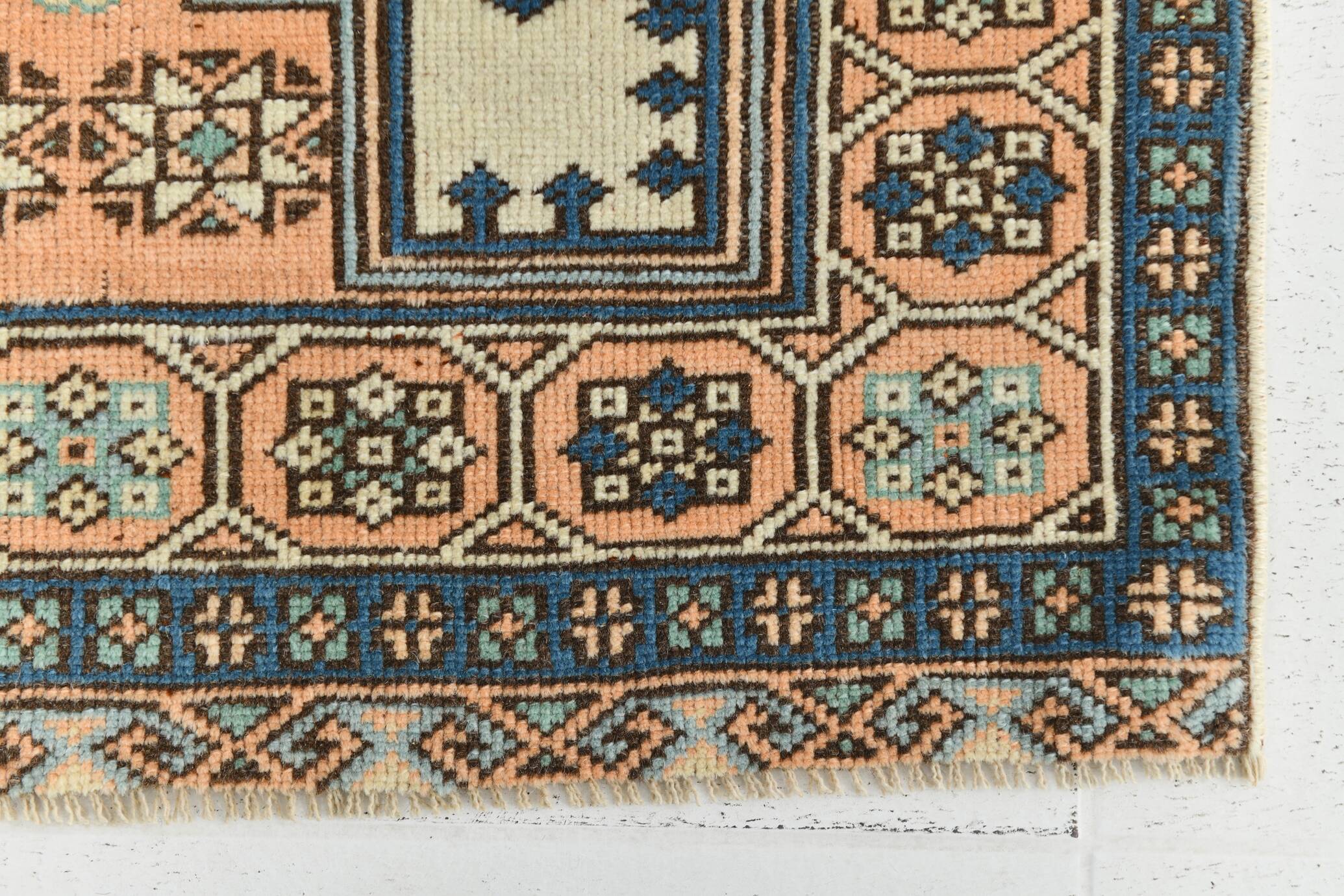 2x11 shades of cream blue oushak runner rug