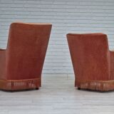 1970s, Danish set of two velour armchairs, original condition, beech wood.