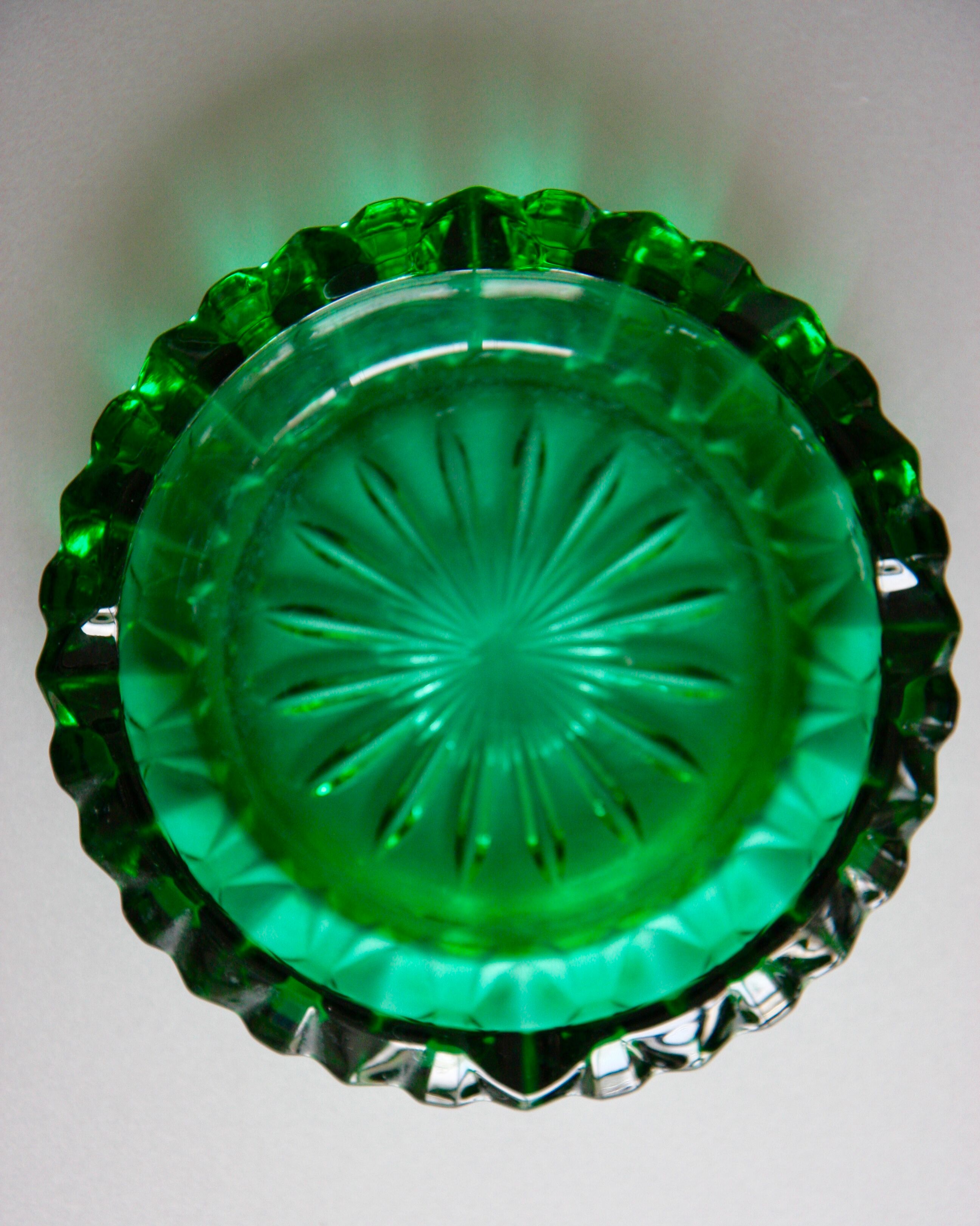 Vintage emerald green glass ashtray