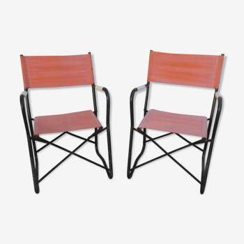Paire de fauteuils pliants en métal et tissu années 60