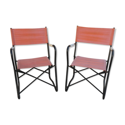 Paire de fauteuils pliants en métal et tissu années 60