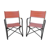 Pair of folding armchairs in metal and fabric 60s