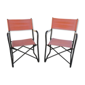 Pair of folding armchairs in metal and fabric 60s