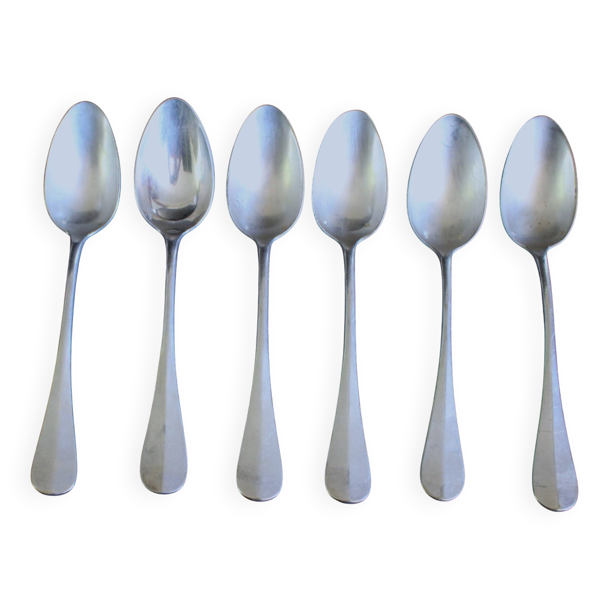 Set of 6 silver-plated metal soup spoons, Plain Plat