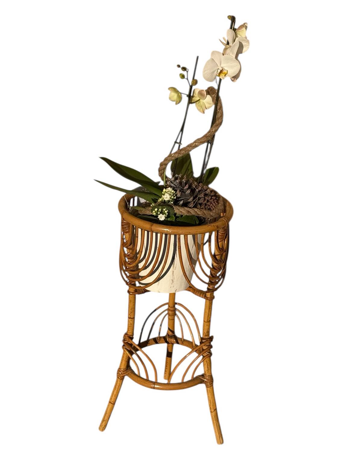 1960s rattan flower holder from France