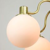 Italian Mid century Modern Chandelier in Brass and Opaline Glass, 1960s