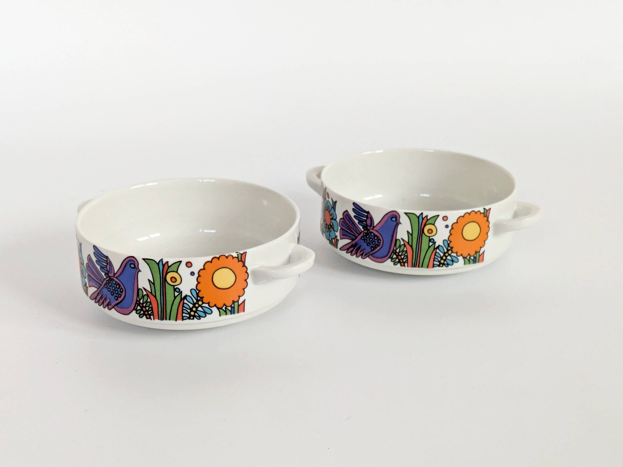 Set of 2 vintage “Acapulco” bowls by Villeroy & Boch with handles